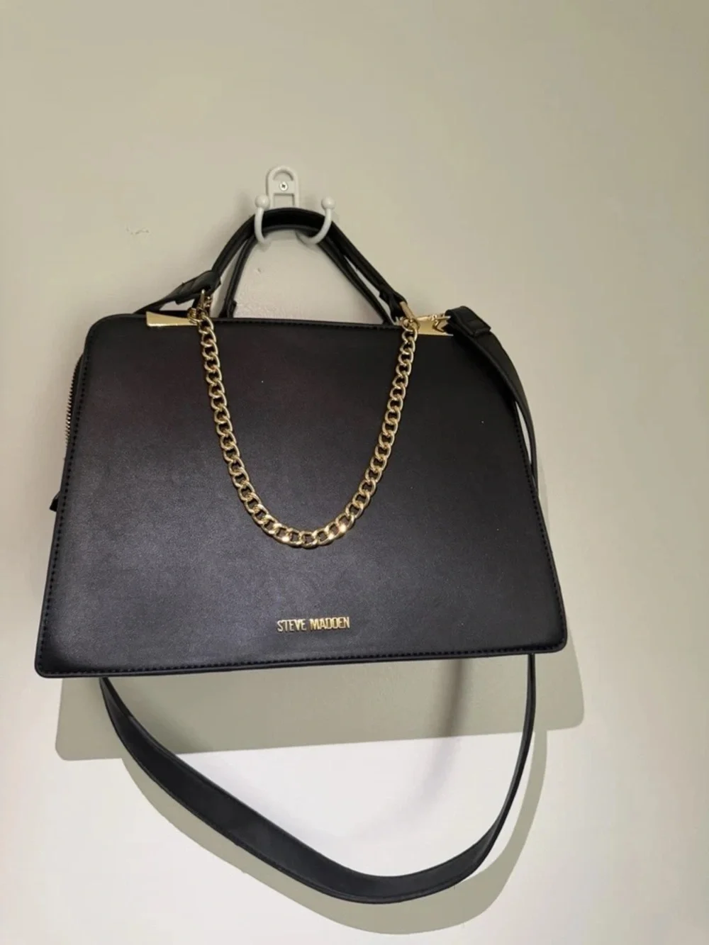 Steve Madden Black Satchel with Gold Chain